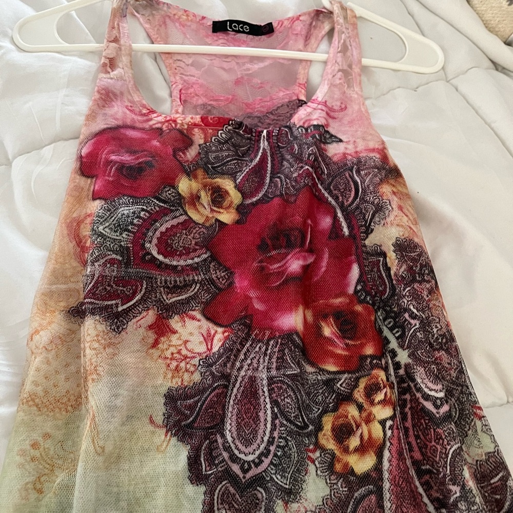 Lace brand mesh high low tunic